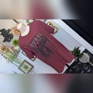 Guess Silver Logo Burgundy Men's T-shirt LG
